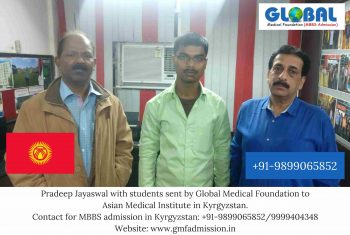 Student sent by Global Medical Foundation to Asian Medical Institute, Kyrgyzstan.