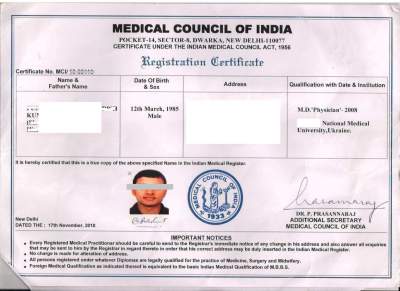 MCI registration certificate. Information on Ukraine MBBS degree.