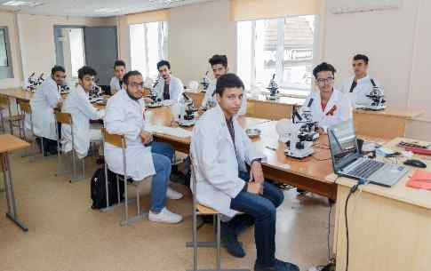 Indian students in class at Altai State Medical University Russia.