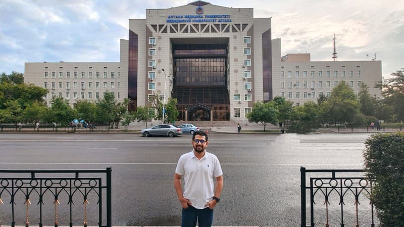 Shobhit Jayaswal at the campus of Astana Medical University, MBBS in Kazakhstan.