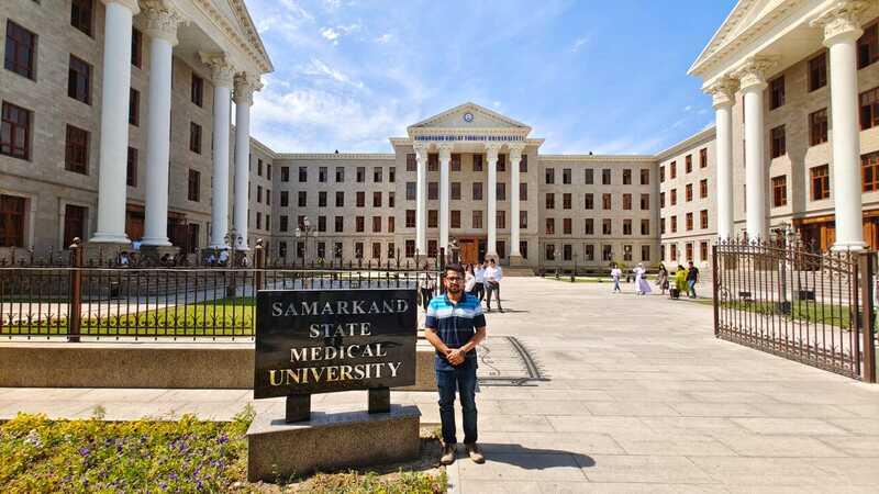 Shobhit Jayaswal at the campus of Samarkand State Medical University, top medical university for MBBS in Uzbekistan