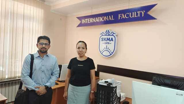 Shobhit Jayaswal of Global Medical Foundation with the Dean of International Faculty at South Kazakhstan Medical Academy.