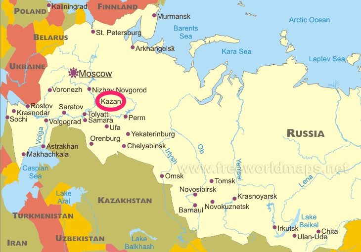 Kazan on Russian map to show where Kazan State Medical University is located in.