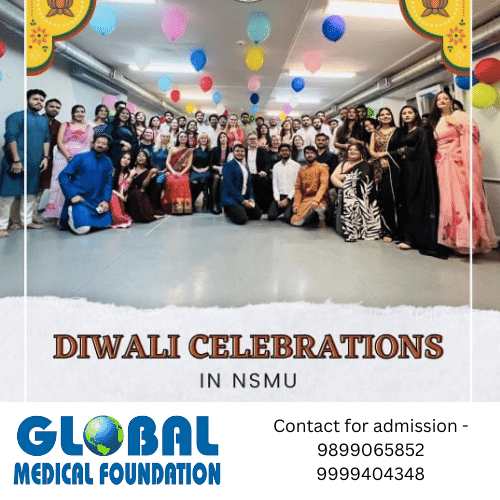 Indian students celebrating Diwali in Diwali celebrations at Northern State Medical University.