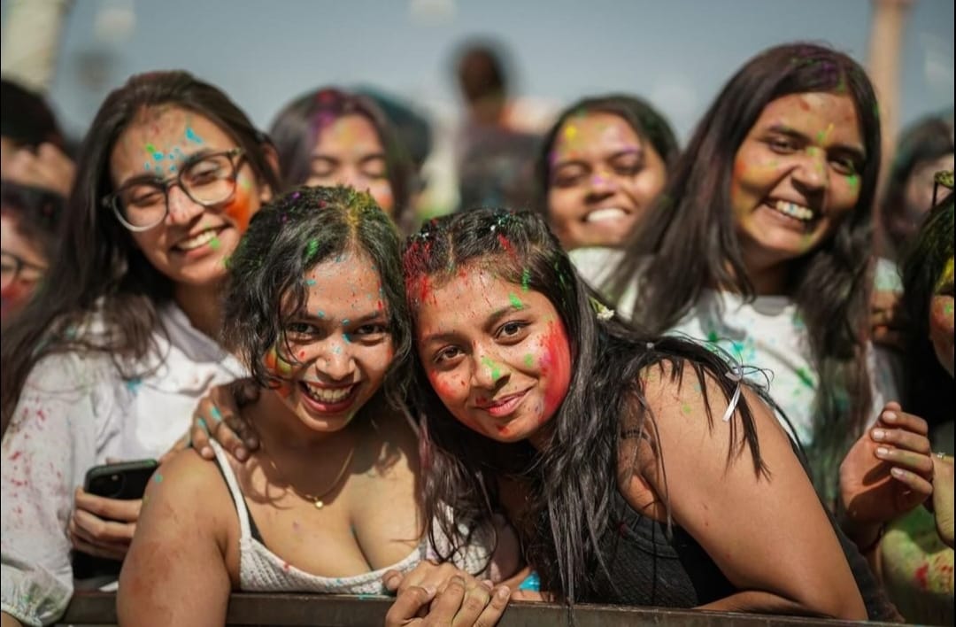 Indian female students during the Holi Celebrations at Alte University, Georgia.