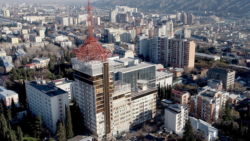 Ariel image of Georgian National University SEU building.