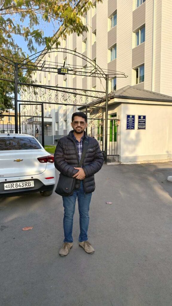 Shobhit Jayaswal outside Fergana Medical Institute of Public Health Hostel.